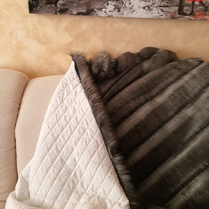 Long haired Faux Fur Blanket, quality fur Throw, Vegan fur bedspread, bed sofa throw with Quilted lining, natural Feel Blanket, 100% VEGAN image 2