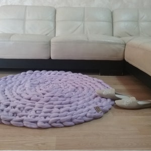 Super chunky rug. GIANT Throw. Super Thick Carpet. Super bulky Merino Wool. Extreme crochet circular rug by WoolWow Choose from 70 colors image 4