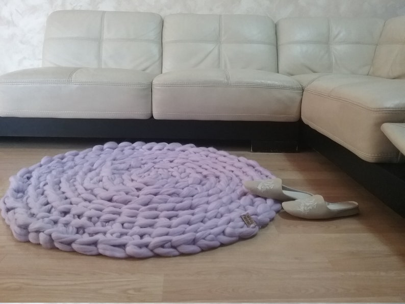 Super chunky rug. GIANT Throw. Super Thick Carpet. Super bulky Merino Wool. Extreme crochet circular rug by WoolWow Choose from 70 colors image 4