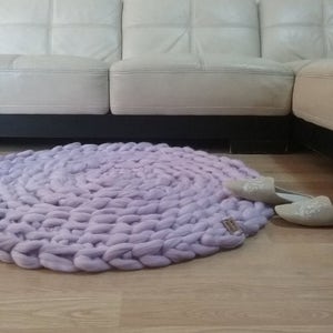 Super chunky rug. GIANT Throw. Super Thick Carpet. Super bulky Merino Wool. Extreme crochet circular rug by WoolWow Choose from 70 colors image 1