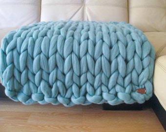Super Chunky Baby Blanket. Giant Knitted Merino Wool Throw. Super Bulky Yarn. Biggest Stitch Baby Blanket. Thickest Blanket on the market!