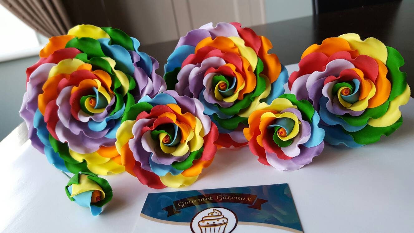 Handmade Rainbow Single Edible Sugar RoseFlower