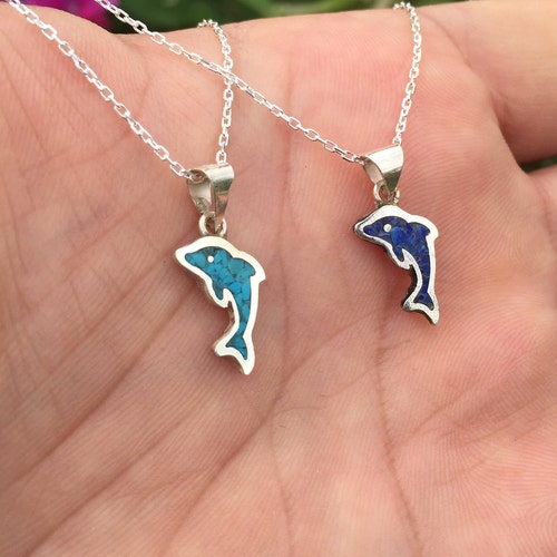 Shops Dolphin Necklace-Turquoise,Lapis Lazuli Pendant-925 Sterling Silver!!