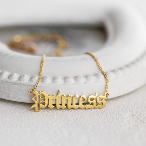 Personalised Old English Font Name Necklace-18K Gold Plated 925 Sterling Silver-Gothic,Any name-Birthday,Bridesmaids,Mothers Day Gift