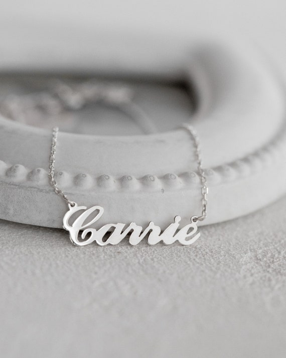 Personalised Carrie Style Name Silver Necklace Sterling Silver  