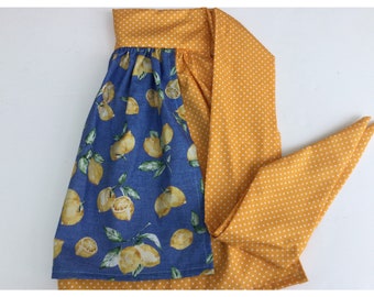 Retro half apron in blue lemon print