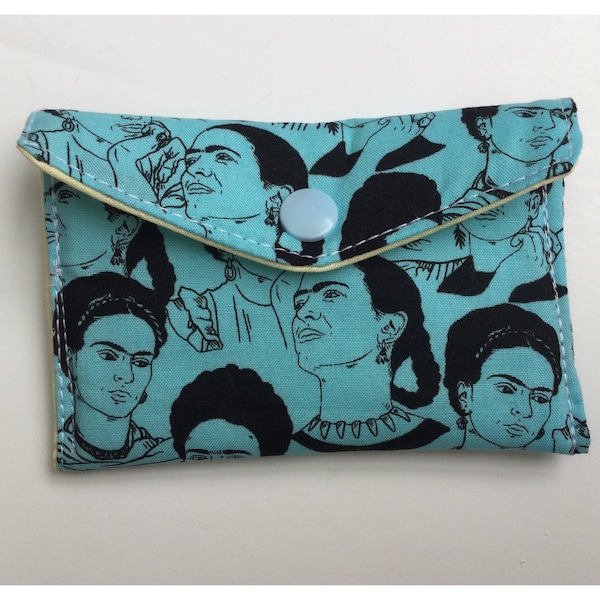 Frida Kahlo fabric credit card holder - Blue