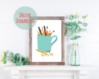 Art Supplies Print for Artists and Art Lovers Printable Art - Home Decor Digital Print - Art Studio Decor