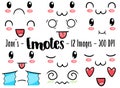 Kawaii Emoticons Clipart - Cute Faces Download - Kawaii Design Download - Cute Kawaii Emoticon Faces - Emojis