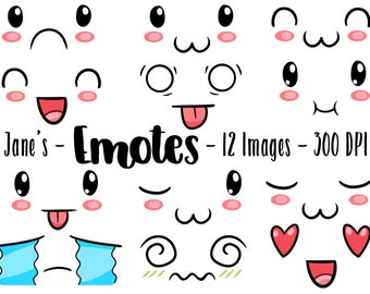 Kawaii Emoticons Clipart - Cute Faces Download - Kawaii Design Download - Cute Kawaii Emoticon Faces - Emojis