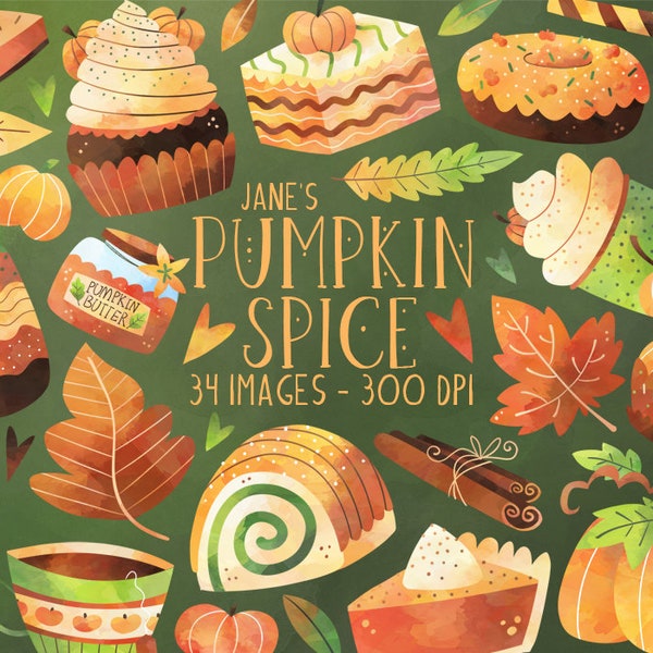 Pumpkin Spice Clipart - Fall Clipart - Fall Clipart - Instant Download - Fall - Autumn - Pumpkin - Cinnamon - Pie - Donut - Tea
