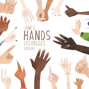 Clipart de mãos em aquarela - Download para crianças - Download instantâneo - Mãos humanas - Contagem - Multicultural - Comunidade - Trabalho em equipe - Desenhado à mão