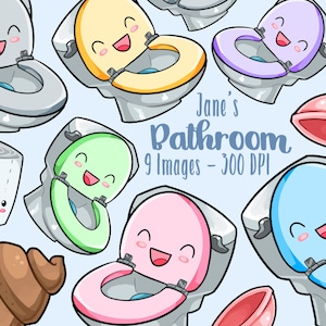 Kawaii badkamer clipart - toilet en potje downloaden - Kawaii ontwerp downloaden - kak, toiletpapier, zuiger en toilet