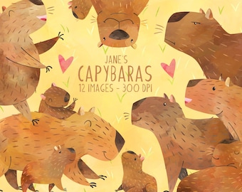 Watercolor Capybara Clipart - Capybara Download - Instant Download - Cute Capybaras - Pups - Rodent Species