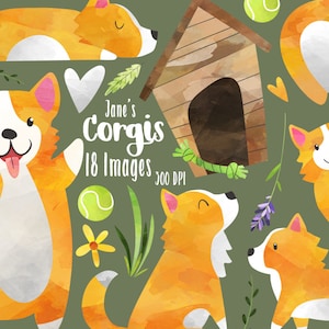 Aquarell Corgis Clipart - Hund Download - sofortiger Download - Welpen - Corgis Hintern - Hunde - Hunderasse - kommerzielle Nutzung - Hand gezeichnet