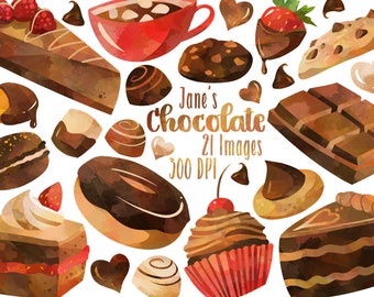 Watercolor Chocolate Clipart - Dessert Download - Instant Download - Chocolate Treats - Truffles - Cookies - Cake