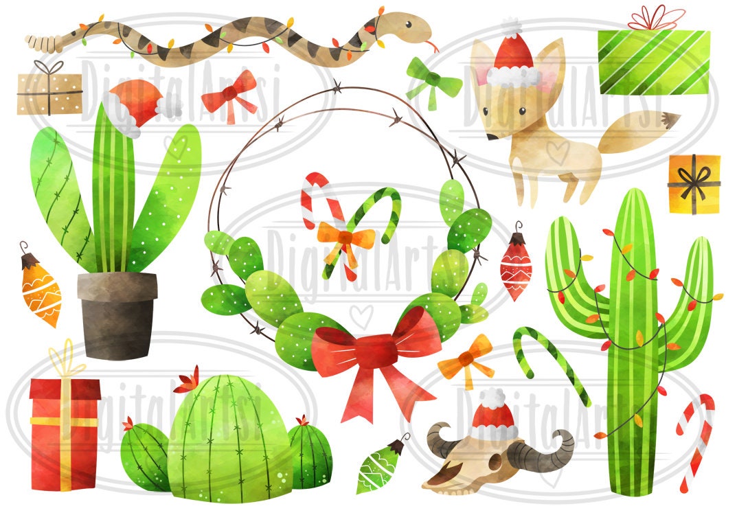 Watercolor Desert Christmas Clipart: Cactus, Fox, Rattlesnake (instant  Download) - Etsy Finland, image size:1073x750