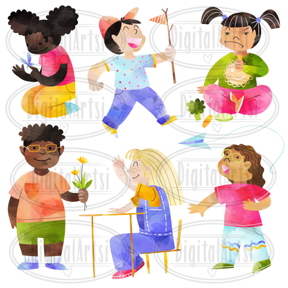 Watercolor Kids Clipart: Elementary Students Illustration (digital  Download, Human Made) - Etsy, image size:950x950