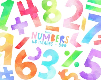 Watercolor Numbers Clipart: Math Graphics (Digital Download)
