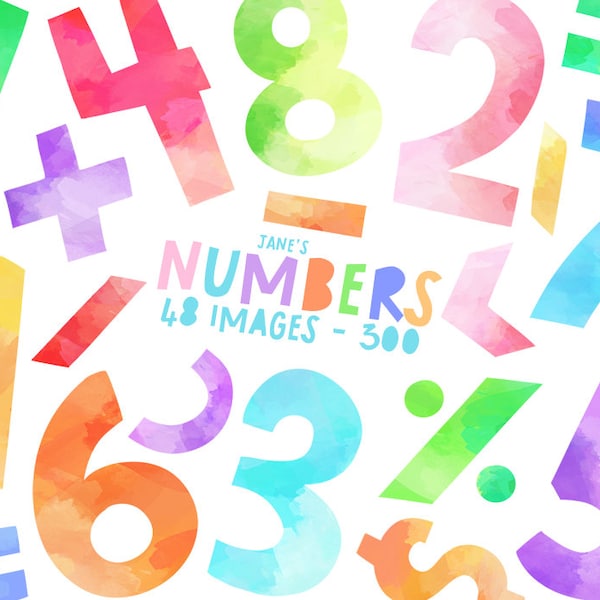 Watercolor Numbers Clipart - Math Download - Instant Download - Math Class - Addition - Subtraction - Division - Multiplication - Algebra