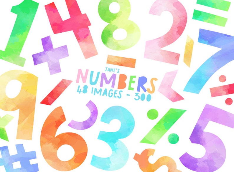 Watercolor Numbers Clipart Math Download Instant Download Math Class Addition Subtraction Division Multiplication Algebra image 1