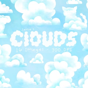 Aquarel wolken clipart - Cloud downloaden - Instant Download - pluizige witte wolken - Cumulonimbus - Nimbus - commercieel gebruik - handgetekende