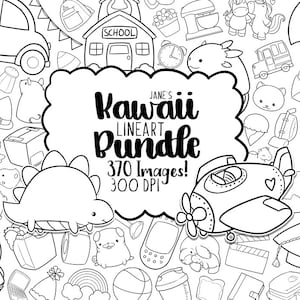 Digitalartsi Kawaii Briefmarken, Clipart-Bundle, Lineart-Download, Sofort-Download, Clipart-Rabatt-Bundles, Doodle-Illustrationsserie
