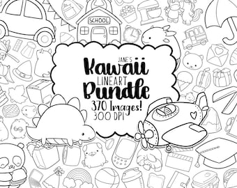 Digitalartsi Kawaii Stamps Clipart Bundle - Lineart Download - Instant Download - Clipart Discount Bundles - Doodle Illustrations Series