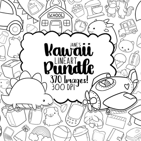 Digitalartsi Kawaii Stempel Clipart Bundle - Lineart Download - Sofort Download - Clipart Rabatt Bundles - Doodle Illustrationen Serie