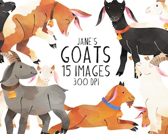Aquarell Ziegen Clipart: Tiere vom Bauernhof Illustrationen (Digitaler Download)