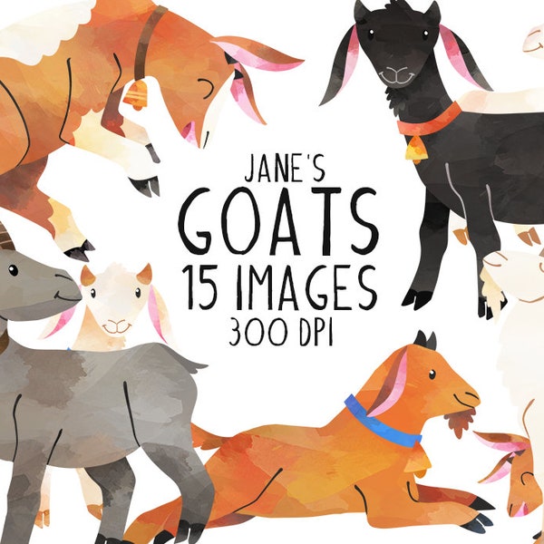 Goats Clipart - Farm Animals Download - Instant Download - Watercolor Goat - Animal Husbandry