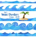 Watercolor Wave Borders Clipart: Seamless Ocean Patterns (Digital Download)