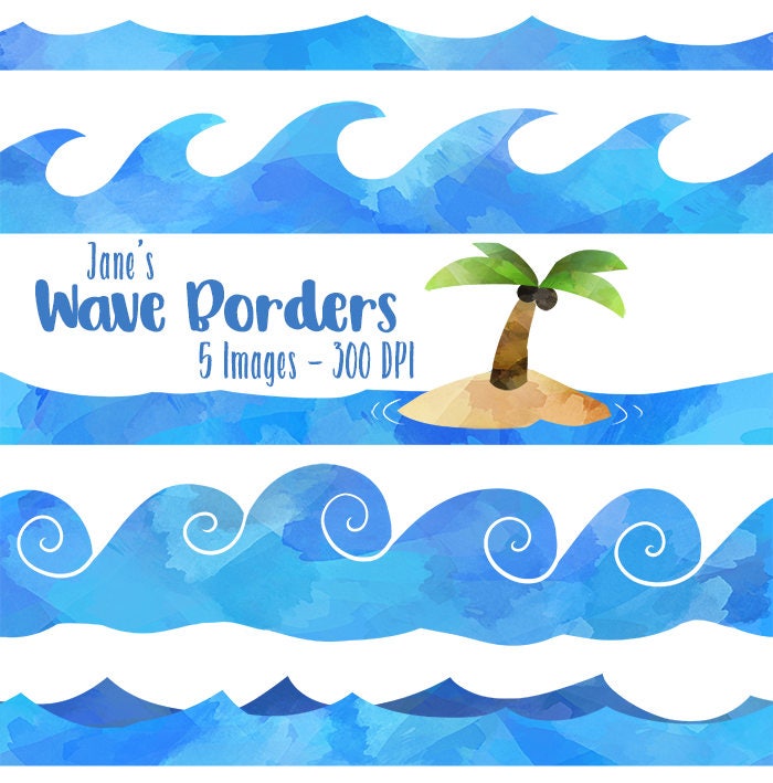 Wave Borders Clipart Watercolor Waves Clipart Ocean Waves | Etsy