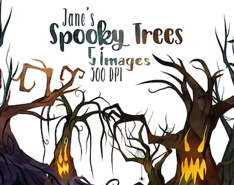 Watercolor Spooky Tree Clipart: Halloween Haunted Forest (Digital Download)