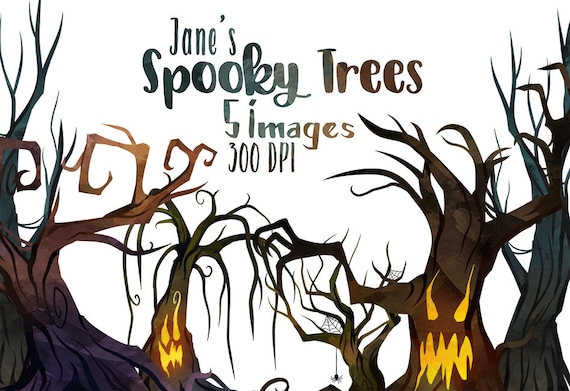 watercolor spooky trees clipart
