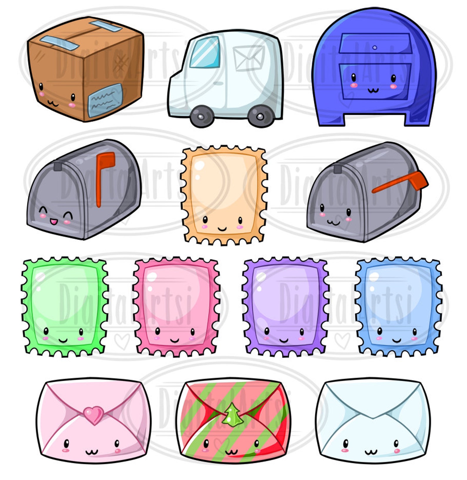 Kawaii Postage and Stamps Clipart Kawaii Download Instant - Etsy