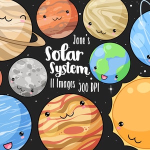 Kawaii Planets Clipart - Cute Solar system Download - Instant Download - Earth - Mars - Saturn - Jupiter - Venus - Pluto - Neptune - Uranus