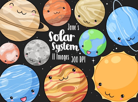 Divertidos planetas Kawaii con diferentes caras. Sistema solar con lindos  planetas de dibujos animados. Universo divertido para niños, Sol, Marte,  Mercurio, Tierra, Venus, Júpiter, Saturno, Urano, Neptuno, Plutón . Vector  de Stock