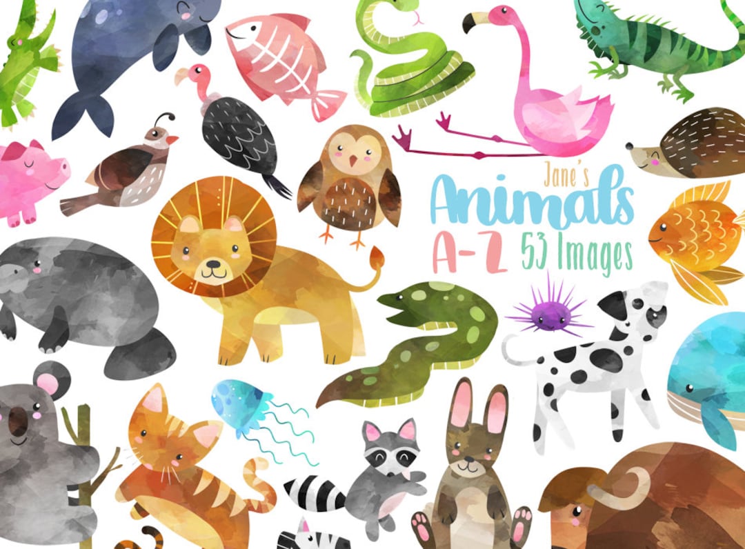 Watercolor Animals A-Z Clipart Animal Alphabet Clipart - Etsy