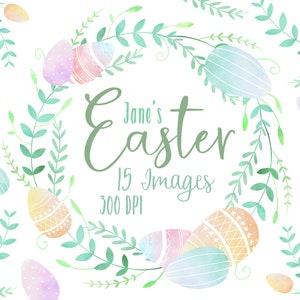 Watercolor Easter Clipart: Floral Eggs, Wreath & Borders (Digital Download)
