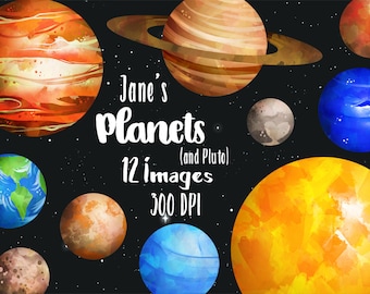 Watercolor Planets Clipart: Solar System Graphics (Digital Download)