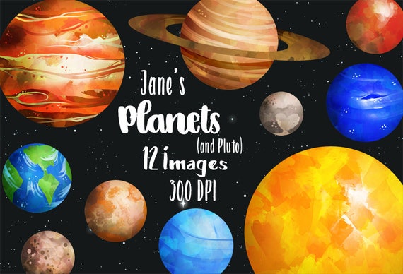 Watercolor Planets Clipart Solar System Download Instant Download Watercolor Planets Graphics Mars Earth Jupiter Saturn