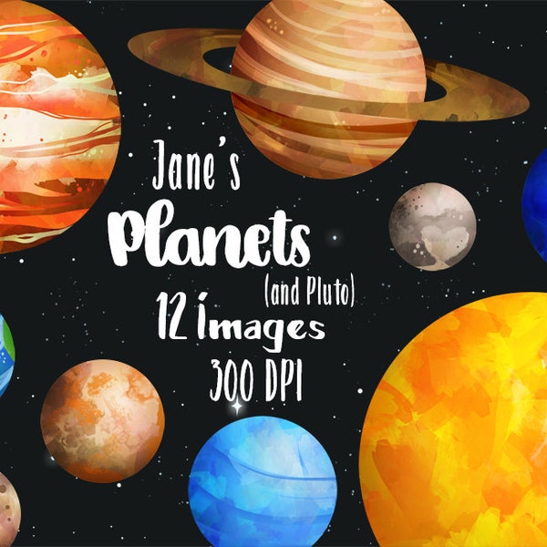 Watercolor Planets Clipart - Solar System Download - Instant Download - Watercolor Planets Graphics - Mars - Earth - Jupiter - Saturn