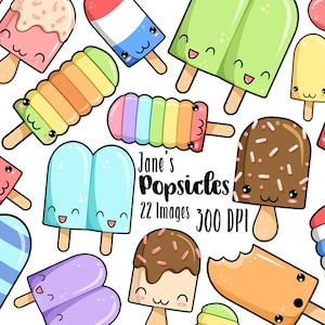 Clipart de Paletas Kawaii - ClipArt de Paletas - Descarga Instantánea - Gráficos de Delicias de Verano - Paletas Lindas - Arcoíris - Rojo, Blanco y Azul