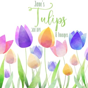 Aquarel tulpen clipart-bloemen download-directe download-pastel tulpen-paas-lente bloemen-commercieel gebruik-hand getrokken