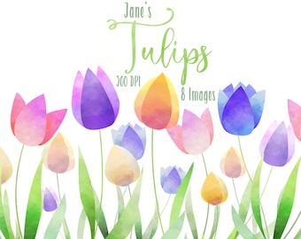 Watercolor Tulips Clipart - Floral Download - Instant Download - Pastel Tulips - Easter - Spring - Flowers - Commercial Use