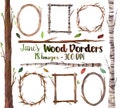 Watercolor Tree Branch Borders Clipart: Birch, Twigs, Leaves (Digital Download)