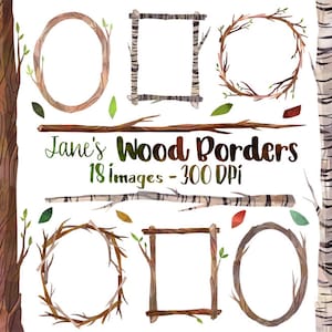 Watercolor Tree Branch Borders Clipart: Birch, Twigs, Leaves (Digital Download)