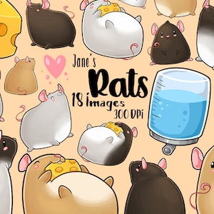 Kawaii Ratten Clipart - Nager Download - Haustier Ratten - Mäuse - Wasser Ratte - Käfer Ratte - Mit Kapuze Ratte - Rehkitz Ratte