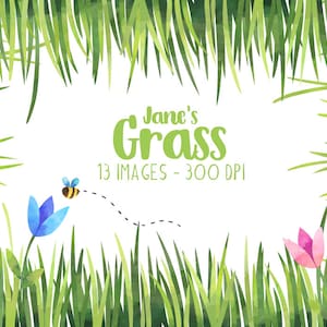 Watercolor Grass Clipart Grass Borders Clipart Instant Download Seamless Watercolor Grass Patterns image 1